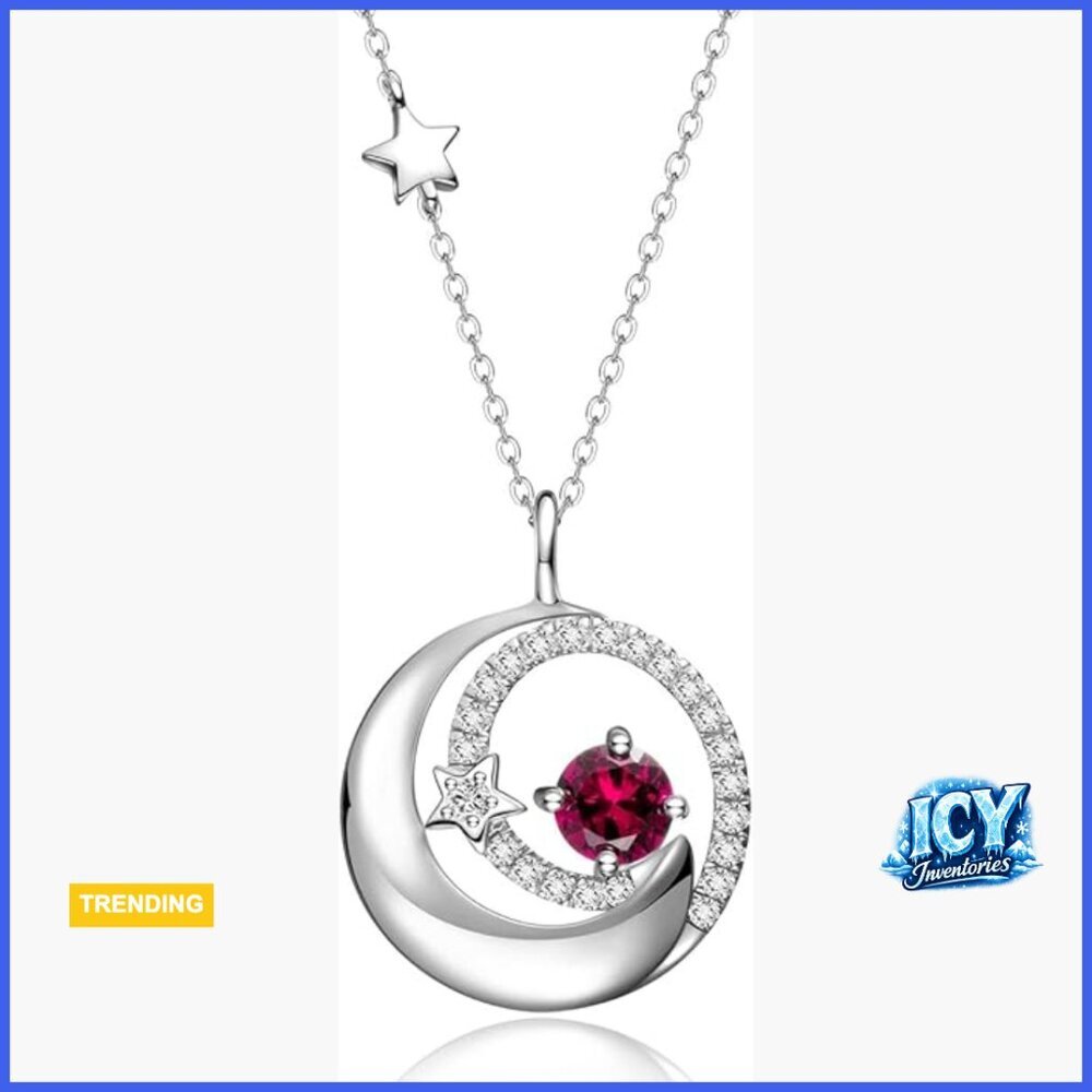 925 Sterling Silver Moon and Star Pendant Necklace with Adjustable Chain